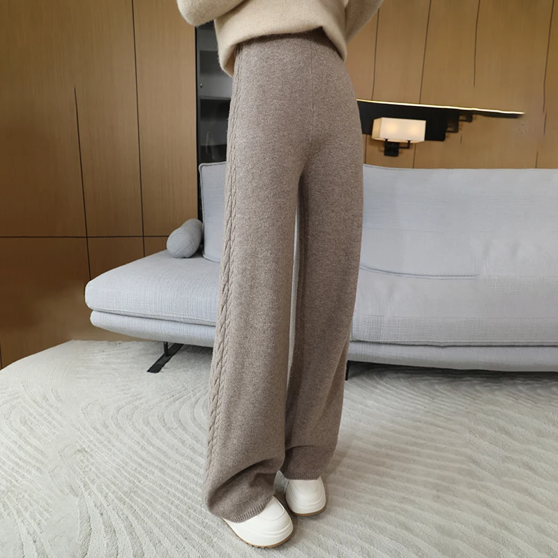 Wool Inner Pants New 100% pure wool knitted women's wide leg pants for autumn and winter ...