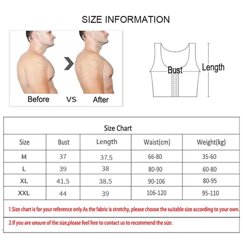Body Shaper Men Gynecomastia Shaper Slimming Chest Control Boobs Shapewear Firm Undergarments Stomach Girdles Hook Control