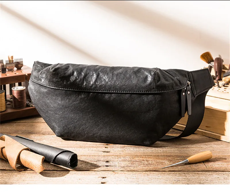 PNDME mode lässig hohe qualität aus echtem leder männer schwarz brust tasche im freien echtes rindsleder motorrad schulter umhängetasche – Detail 14