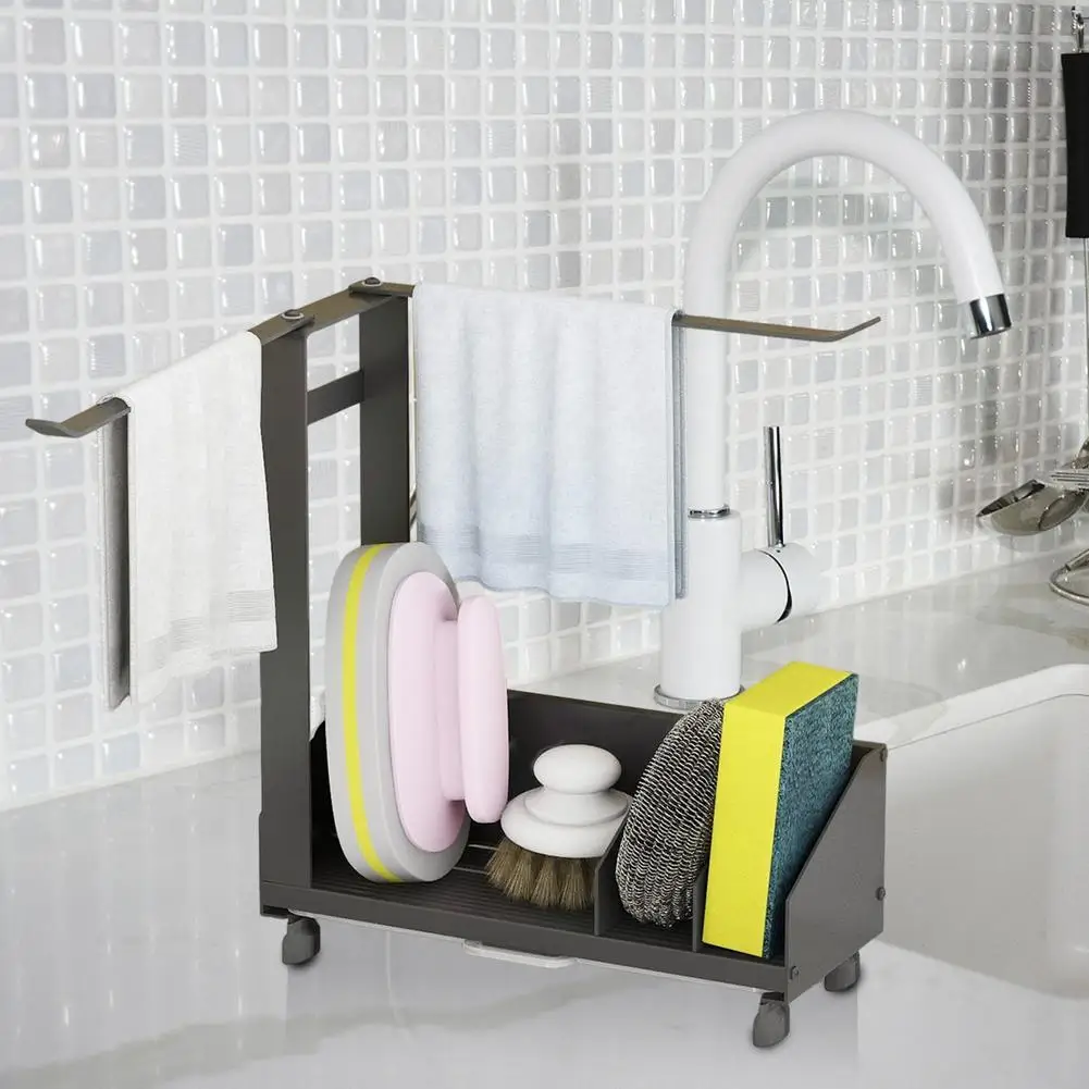 

NEW Kitchen Rag Rack Large Capacity Sink Organizer Cleaning Drying Tools For Sponge Brush Soap Tray Dish