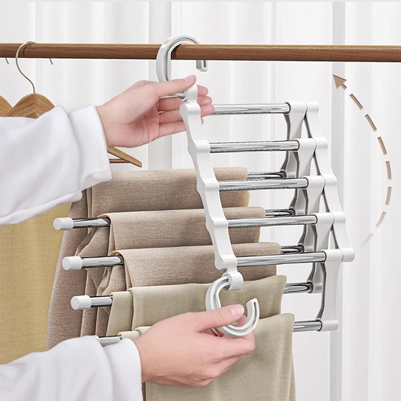 Stainless Steel Retractable Trouser Rack Pants Rack Clothes Rack Folding Multi-functional Space Saving Pants Hangers Foldable Closet Organizer Wardrobe