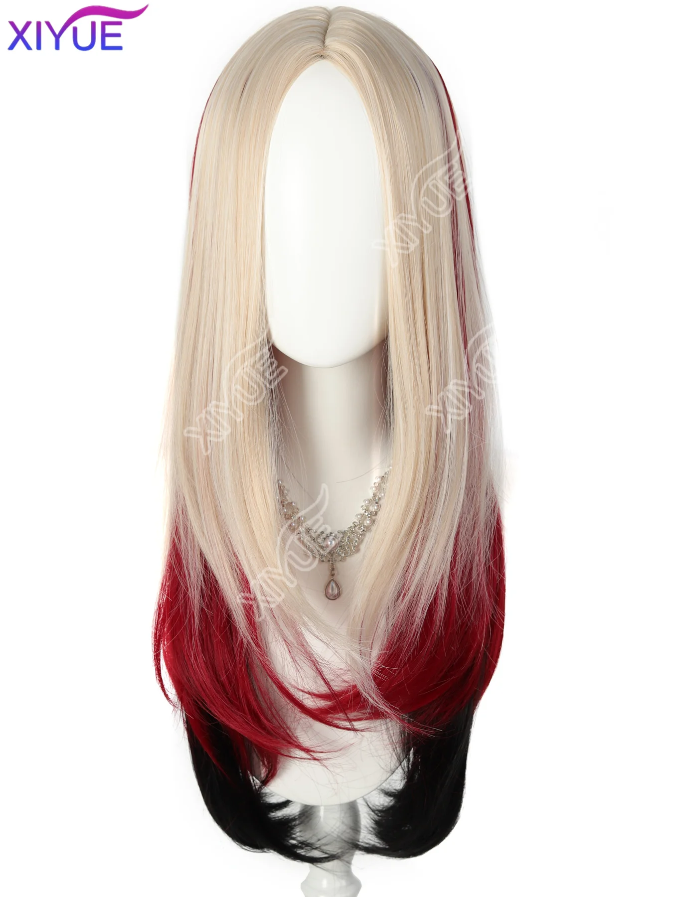 XIYUE Synthetic for Women Long straight hair Natural Black red Brown grey Wig with Heat Resistant Fashion Natural Daily Party