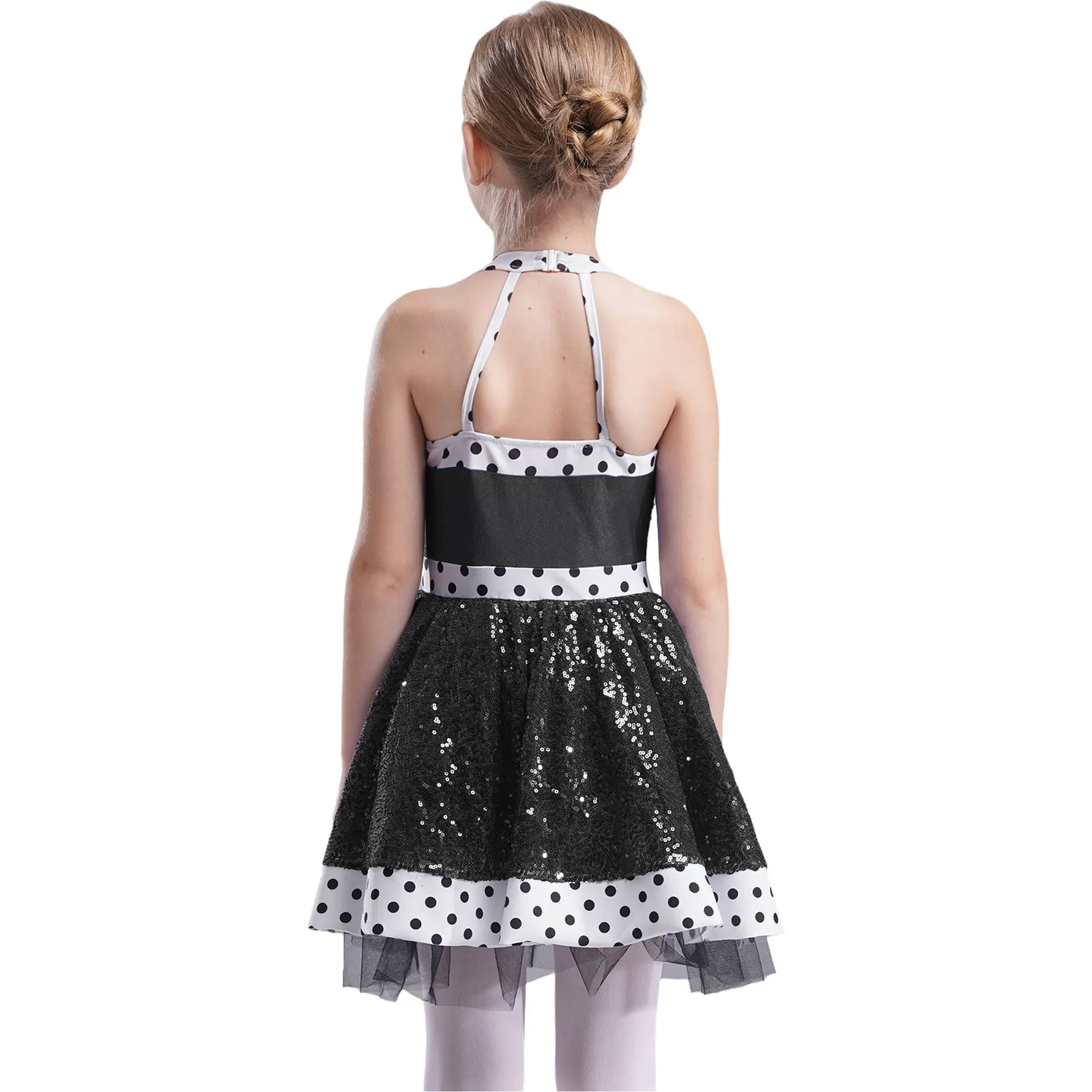 Kinder Mädchen Glitzernde Pailletten Tanz Party Kleid Ärmellose Punkte Patchwork Tutu Trikot Ballsaal Jazz Tanzen Leistung Kostüm – Detail 8
