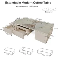 Extendable Tabletop Coffee Table with 4 Drawers & Storage Shelf, Modern from  to  Center Table for Living Room 2