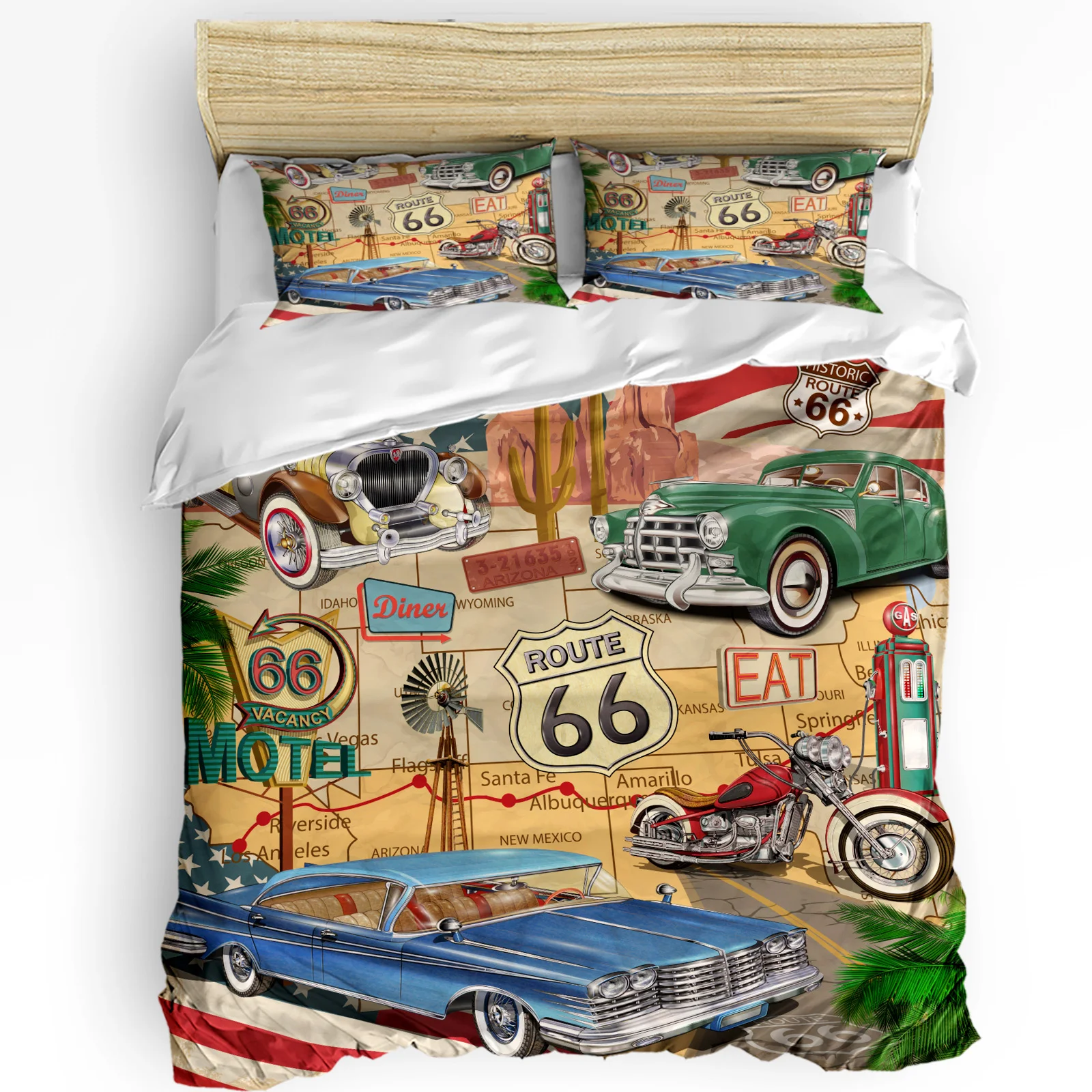 

Retro Car Route 66 Poster Bedding Set 3pcs Boys Girls Duvet Cover Pillowcase Kids Adult Quilt Cover Double Bed Set Home Textile