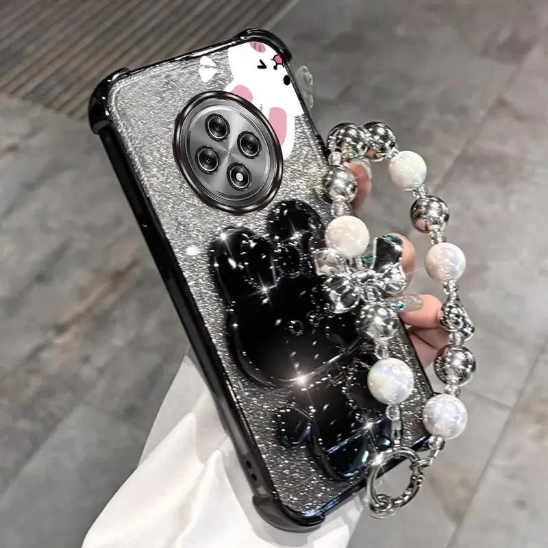 Glitter Mirror Rabbit Phone Holder Case with Anti-Knock Stand and Airbag Protection