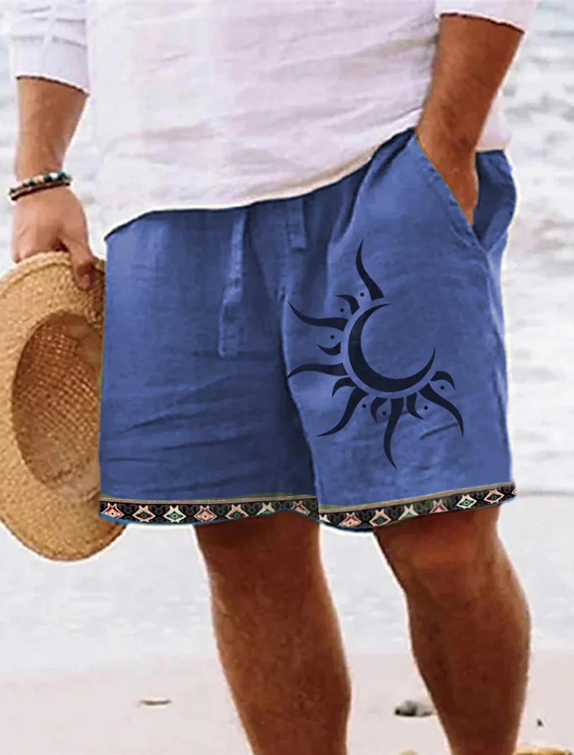 2024 New Men\'s Retro Half Sun Moon Geometric 3D Printed Shorts Men\'s Summer Breathable Retro Shorts Fitness Street Shorts