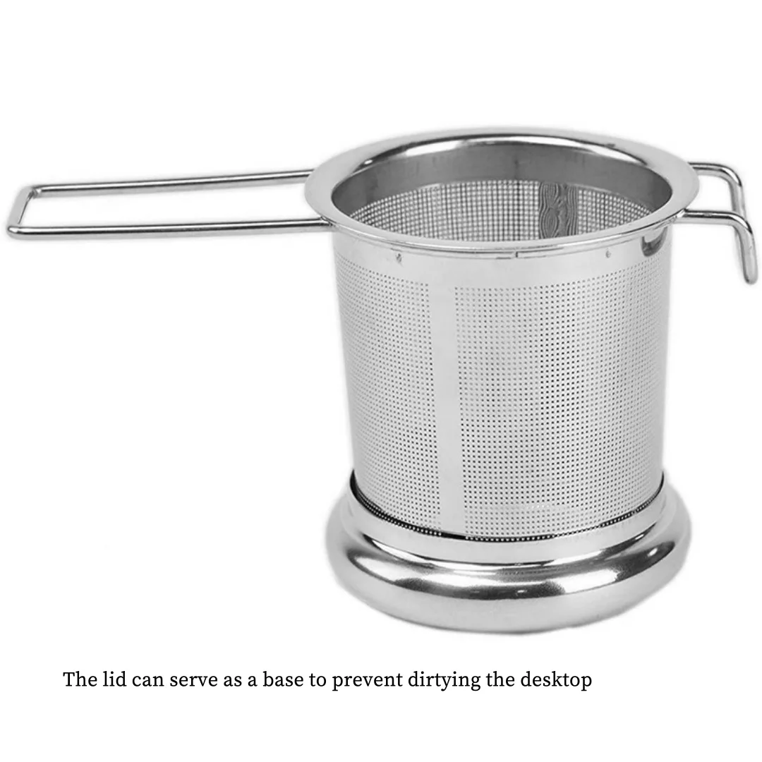 Stainless Steel Tea Filter with Extended Folding Handle Loose Tea Drainer with Lid Anti-Scald Multi-Purpose Strainer 1pc