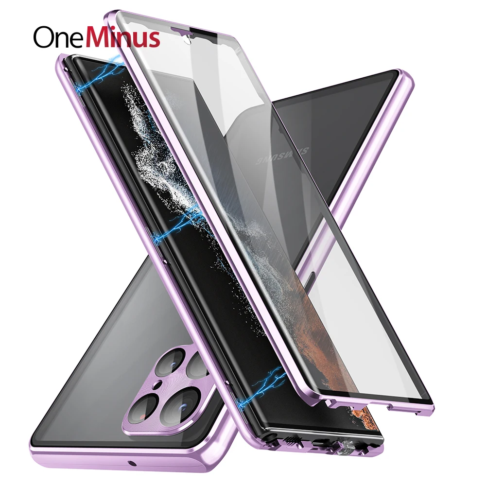 

Магнитный металлический чехол для Samsung Galaxy S23 Ultra Skin S23 Plus + встроенное Закаленное стекло Защитная крышка для объектива противоударный чехол