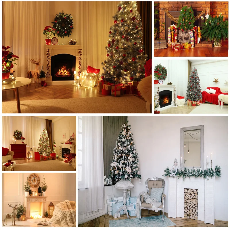 

SHUOZHIKE Christmas Day Gift Wreath Photography Background Fireplace Children Backdrops For Photo Studio Props YXSD-09