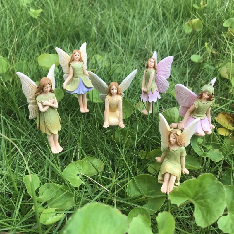 

Mini Fairy Figurines 6pcs/set Resin Garden Fairies Stakes Set Miniature Statues for Outdoor Garden Pot Plants Bonsai Decoration