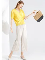 Pantalon large à longueur de rinçage pour femme, décontracté, couleur unie, taille élastique, adt Ice, printemps, été 2