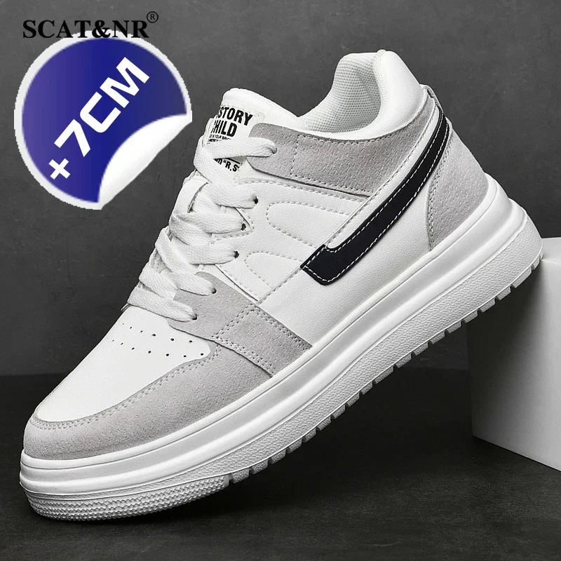 Spring men flats/7cm elevator shoes casual sneakers cow casual leather designer shoes height increase taller comfortable