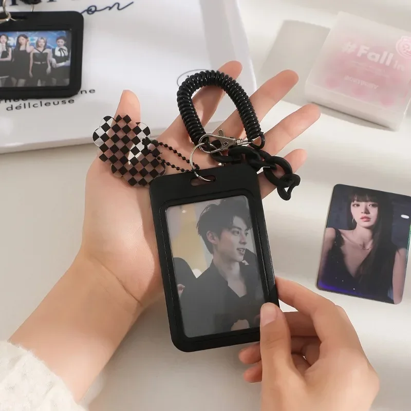 Black Style 3 inch Card Holder Kpop Photocard Holder Photo Card Holder Bag Pendant School Stationery 6