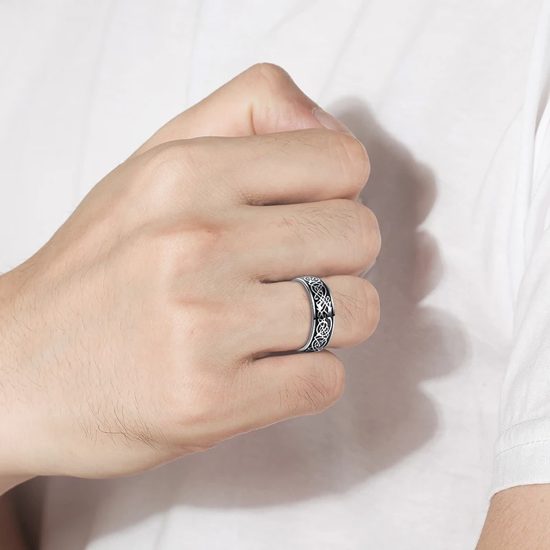 Nuncad 8mm Tungsten Carbide Ring Black Color Dome Three-dimensional Dragon Pattern Steel Groove Men's Wedding Jewelry Gift