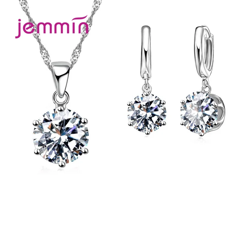 925 Sterling Silver Rainestone Pendant Necklace Earring Women Jewelry Set For European Brand
