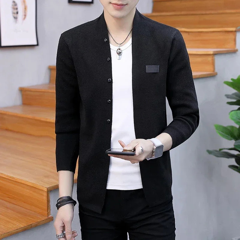 Autumn Winter Male Korean Fashion Solid Color Knitting Coat Homme Buttons Slim Cardigan Sweaters Men Outwear Top Men's Clothing