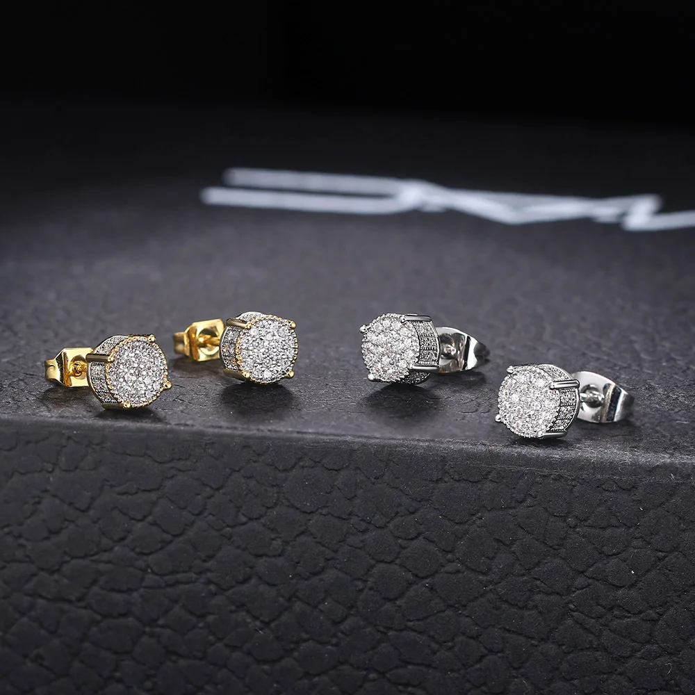 

1Pair Retro Stud Earrings for Men Luxury Gold Silver Color Punk Jewelry Cubic Zirconia Hip Hop Ear Ring Women's Accessories