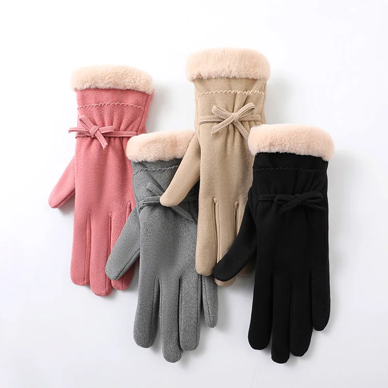 

Women Touch Screen Gloves Winter Warm Thicken Plush Full Finger Mittens Glove For Women Solid Windproof Driving Cycling Gloves