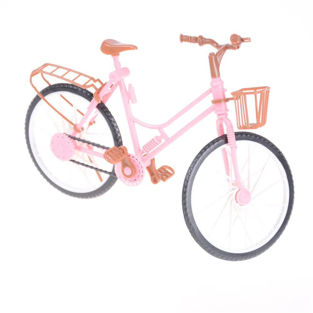 1pc Mode Schöne Fahrrad Mode Abnehmbare Rosa Fahrrad mit Braunem Kunststoff Korb für Kinder Puppen Zubehör Größe: 26*8*17 – Detail 5