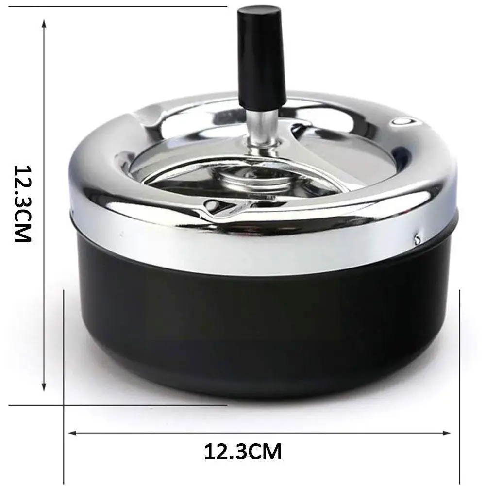 Metal Round Cigarette Ashtray Push Down Rotating Smoking Outdoor Cleaning Automatic Tray With Portable Accessories