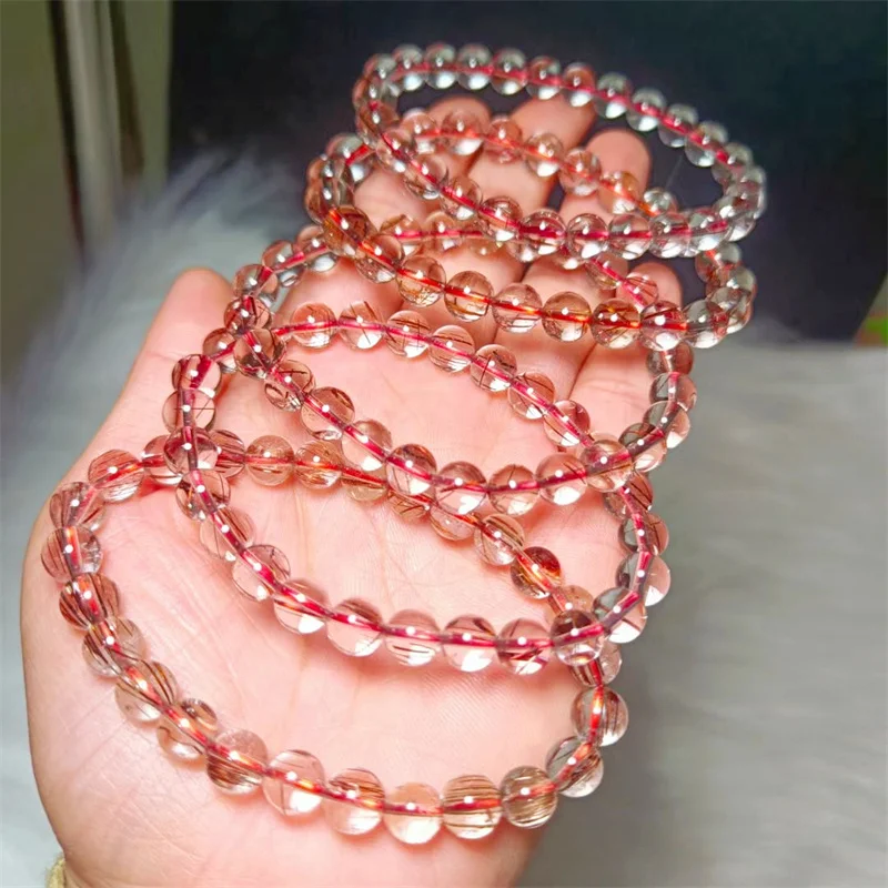 

Natural Copper Hair Quartz Bracelet String Charms Handmade Fortune Energy Bangle Mineral Woman Amulet Jewelry Gift 1PCS 6.5MM