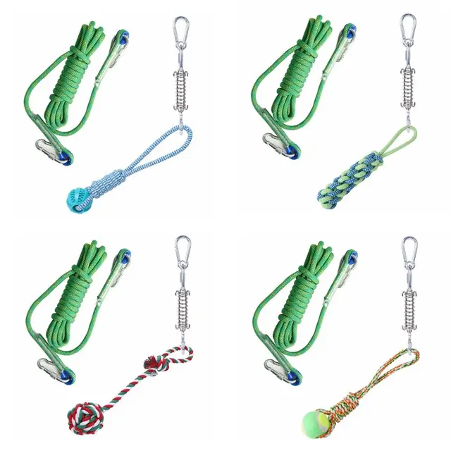 Bite Resistant Dog Spring Pole Toys 5M Cotton Rope Dog Teething Toy Dog Spring Pole Toys Tug Hanging Exercise Cotton Rope 3