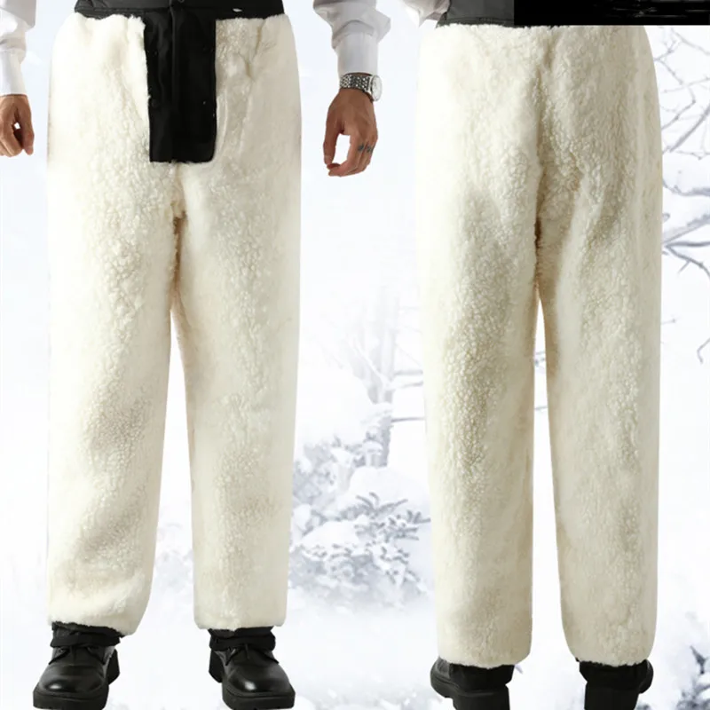 Winter Sheepskin Pants Men Women's Wool Trousers Leather Fur Integrated Thickened Cashmere Cotton Longs High Waisted Outdoor Ski