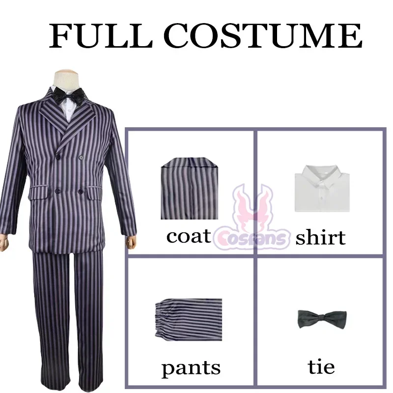 Anime Gomez Addams Cosplay Morticia Costume Dress Halloween Carnival Outfit Adult Kid Coat Shirt Pant Tie Suit Party Uniform