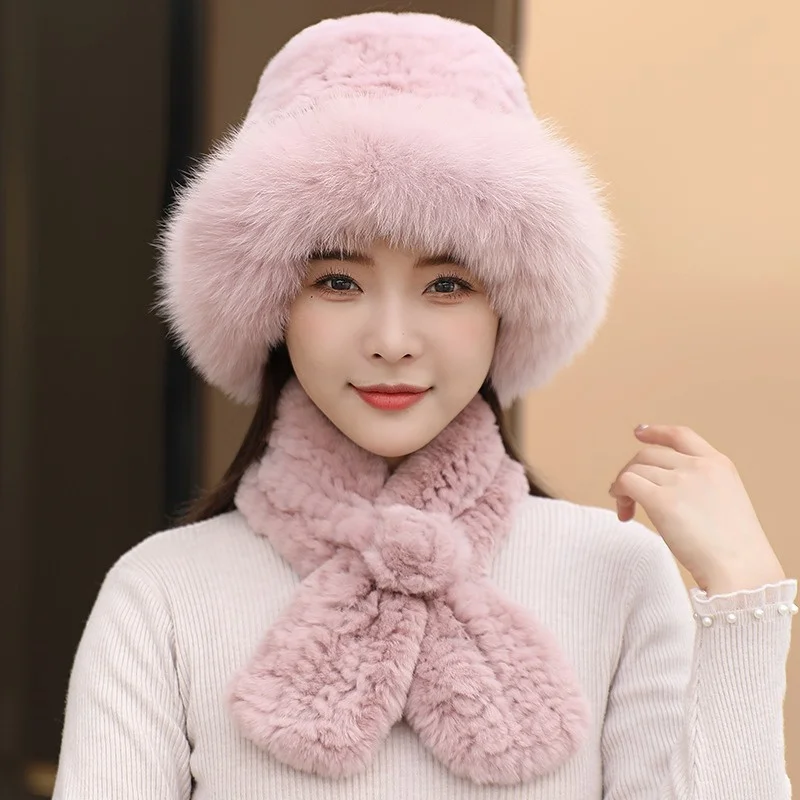 

fur hat, otter rabbit fur, fox fur hat scarf, women's warm and thickened two-piece set, versatile ear protection, trendy