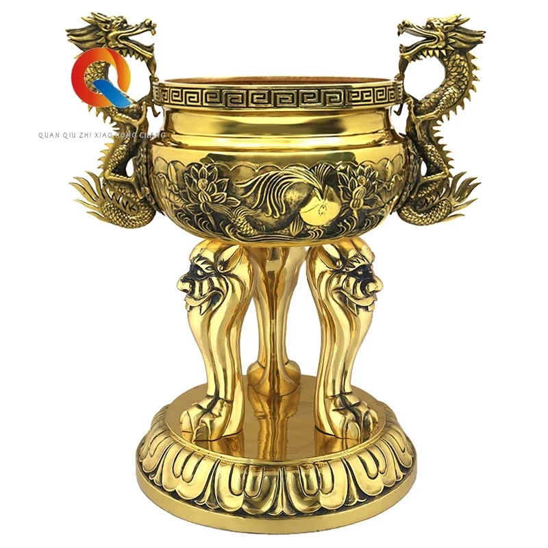 

Double Eared Incense Burner, Pure Copper, Three Legged Outdoor and Indoor Supply, Incense Cauldron Furnace for Buddhist Temples