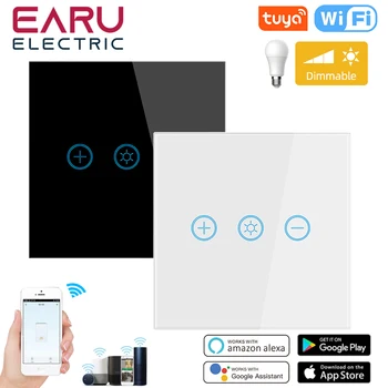 eu wifi smart glass panel wall touch switch light dimmer switch smart life tuya app