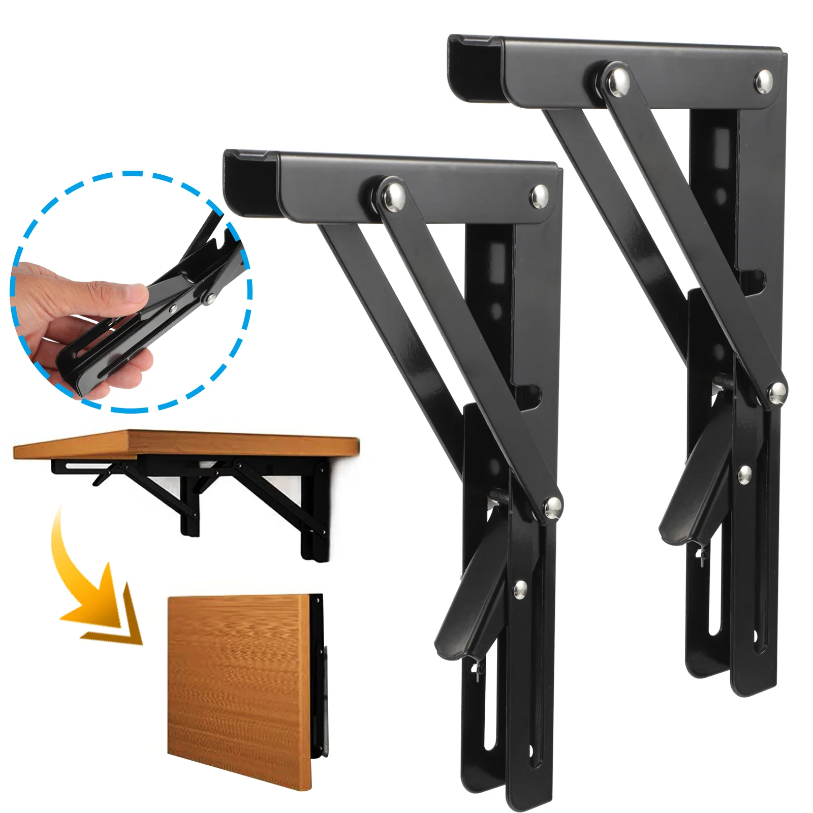 

2 Pcs Tripod Stainless Steel Brackets Collapsible Metal Shelf Folding Supports Wall Mount Foldable Partition Plate