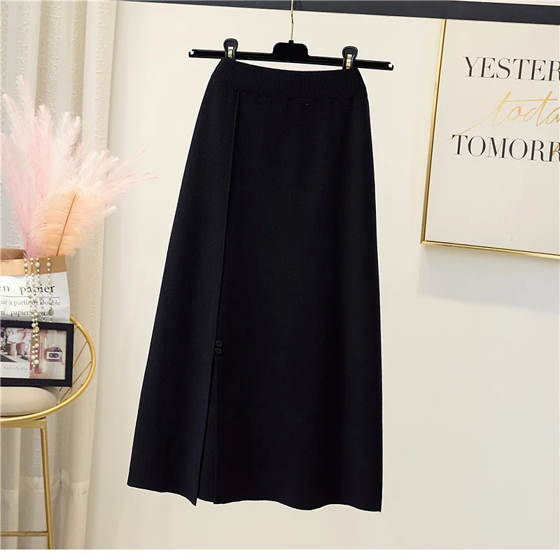 golf skirt 2021 Women Autumn Winter Thick Warm Knit Side Slit Midi Long Skirt Harajuku Korean Style High Waist A Line Skirt Female nike tennis skirt