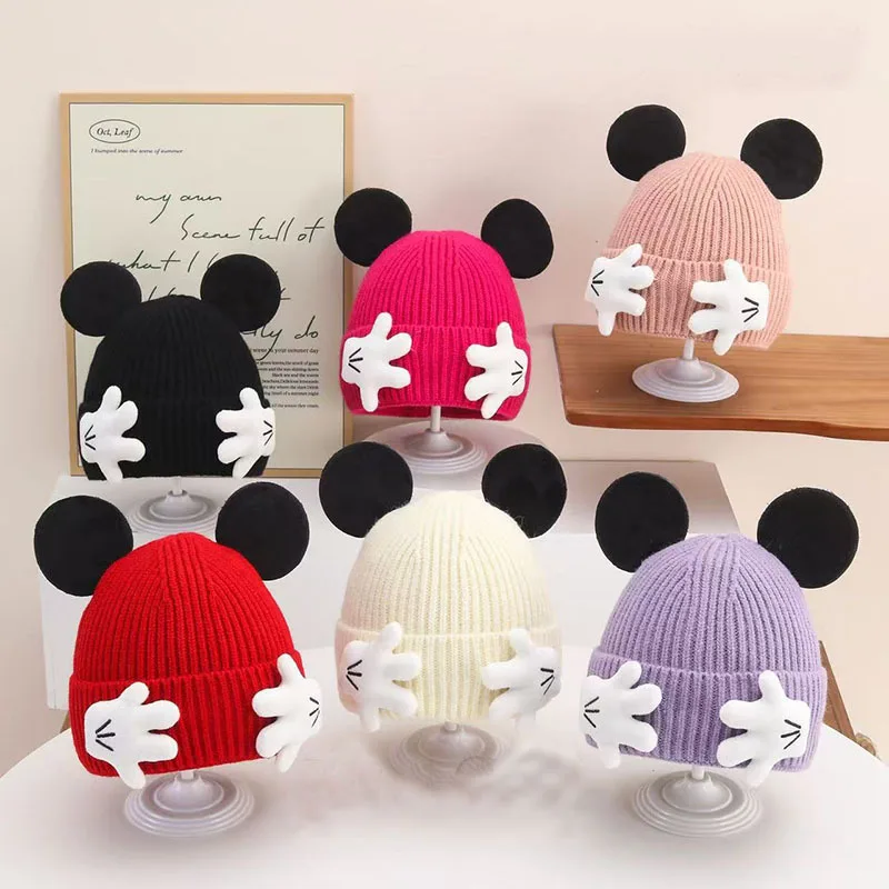 Mouse Ear Knitted Hat For Children Baby Cartoon Winter Woolen Pullover Cap Gift 2025