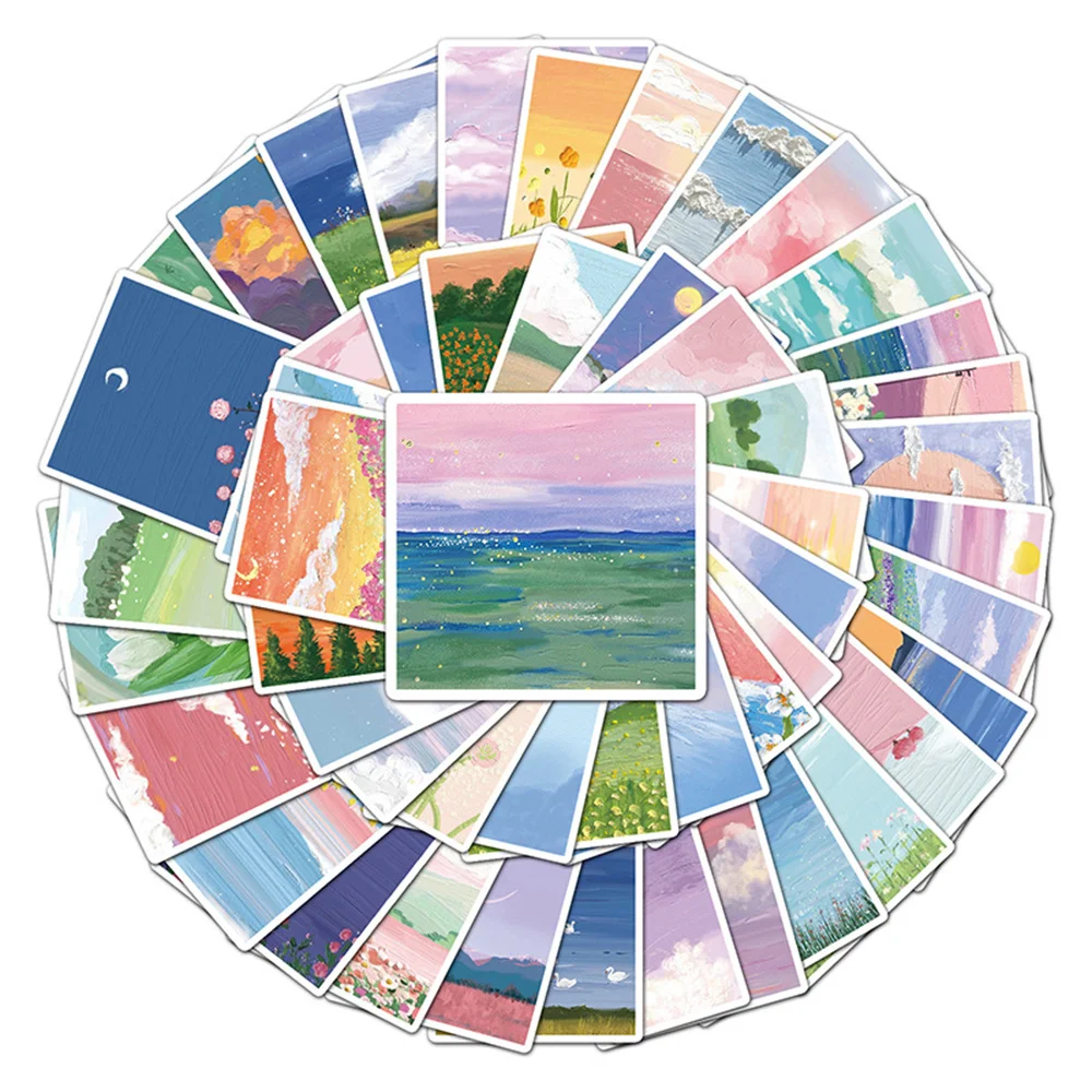 

10/30/50PCS Landscape Oil Painting Small Fresh Graffiti Waterproof Sticker Personality Creative Decal Skateboard GuitarWholesale