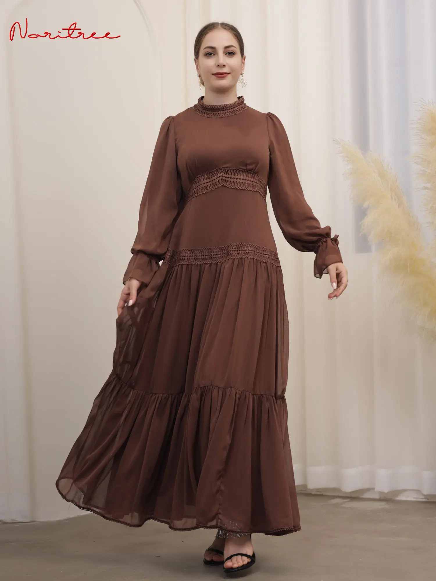 

Summer Ramadan Eid New Lace Chiffon Muslim Dress Long abayas Robes Fancy Maxi Dress French Stylish Modesty Islamic Dress Wy1508