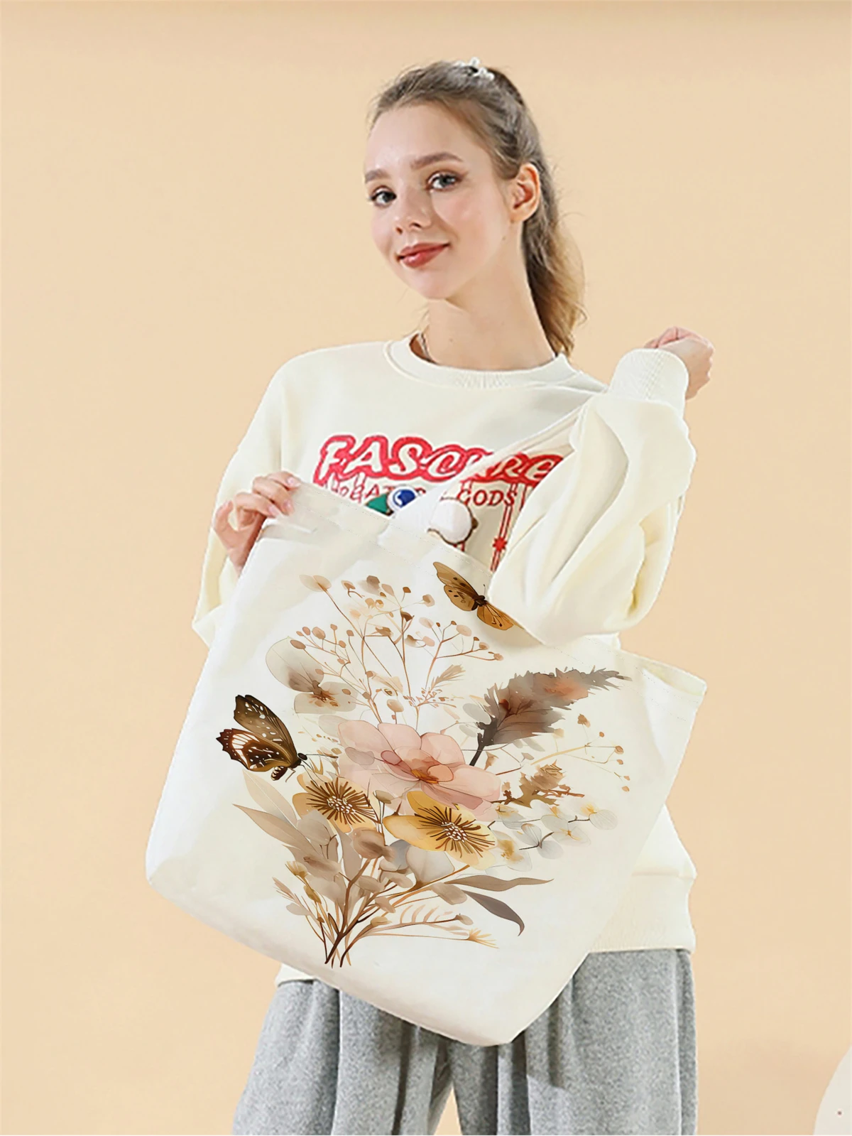 1pc,butterfly handbag, reusable fashionable handbag, multifunctional handbag, printed canvas shopping bag