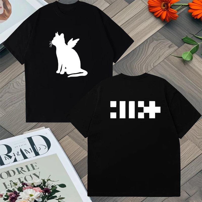 ILLIT Kpop Girl Band Doppelseitiger Druck T-Shirt Album Cat Angel Koreanischer Stil Baumwolle Damen Herren Lose T-Shirt Casual Y2K Unisex