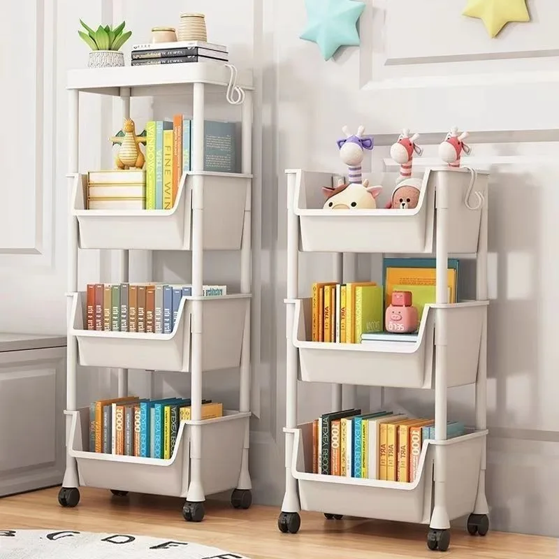 Trolley Bookshelf Portable Kitchen Storage Rack Living Room Mobile Display Cabinet Corner Movable for storage rack kitchen storage cart