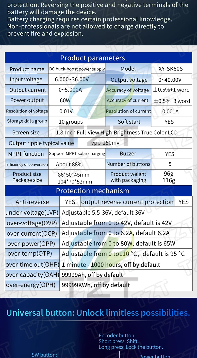 SK60 SK60S DC 6-36V 60W 5A Buck Boost Converter CNC Einstellbare Netzteil Modul Konstante spannung Strom Solar Lade Modul – Detail 26