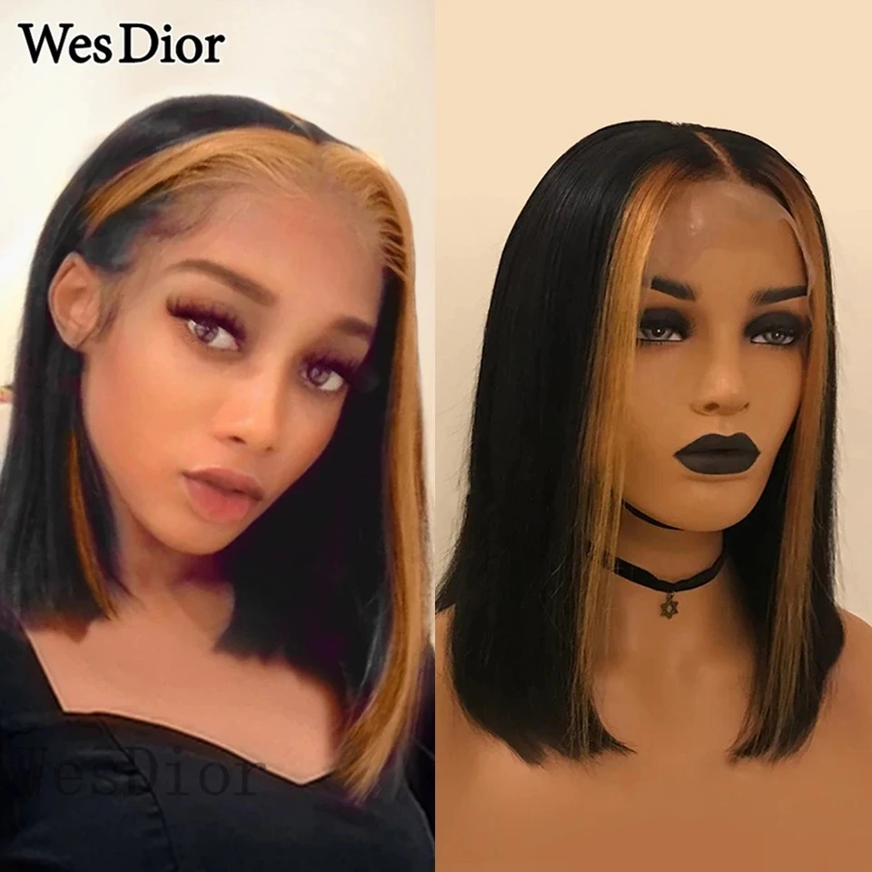 

Человеческие волосы Wesdior, кружевной передний парик, выделение контура, короткий Боб 13x4, фронтальная кружевная бразильская предварительно выщипанная Реми, медовая блондинка, выделение