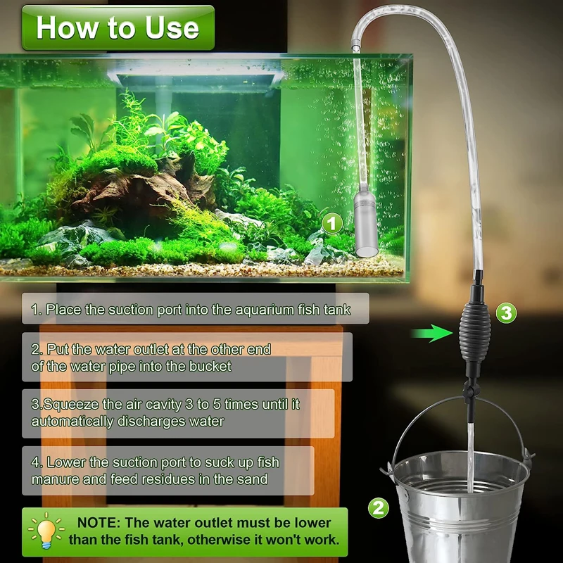 Aquarium Vacuum Cleaner Fish Tank Water Changer Siphon With Outlet Valve Cleaning Gravel Sand