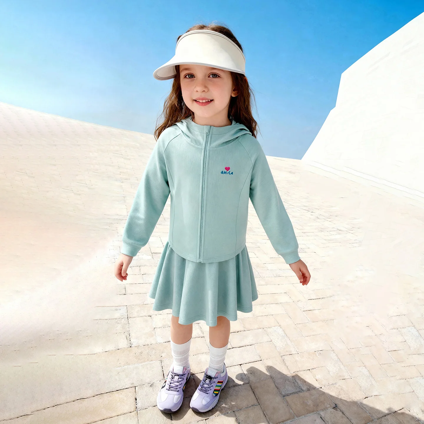 Amila 2026 봄 아동 코트 솔리드 컬러 러브레터 자수 데일리 패션 캐주얼 지퍼 후드 다용도 코트