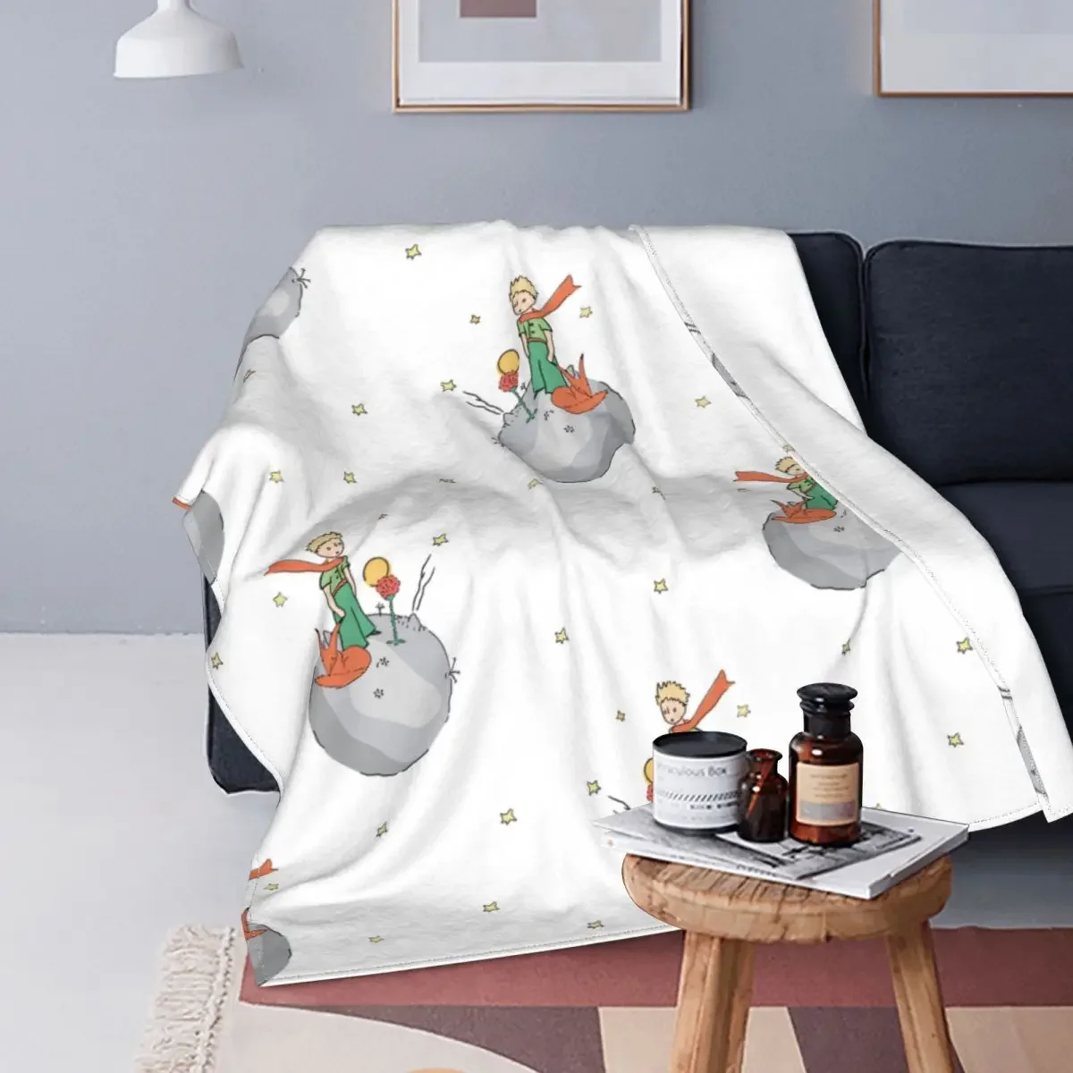 

Cute The Little Prince Fox And Stars Blankets Coral Fleece Plush Winter Warm Throw Blankets for Home Office Plush Thin Quilt