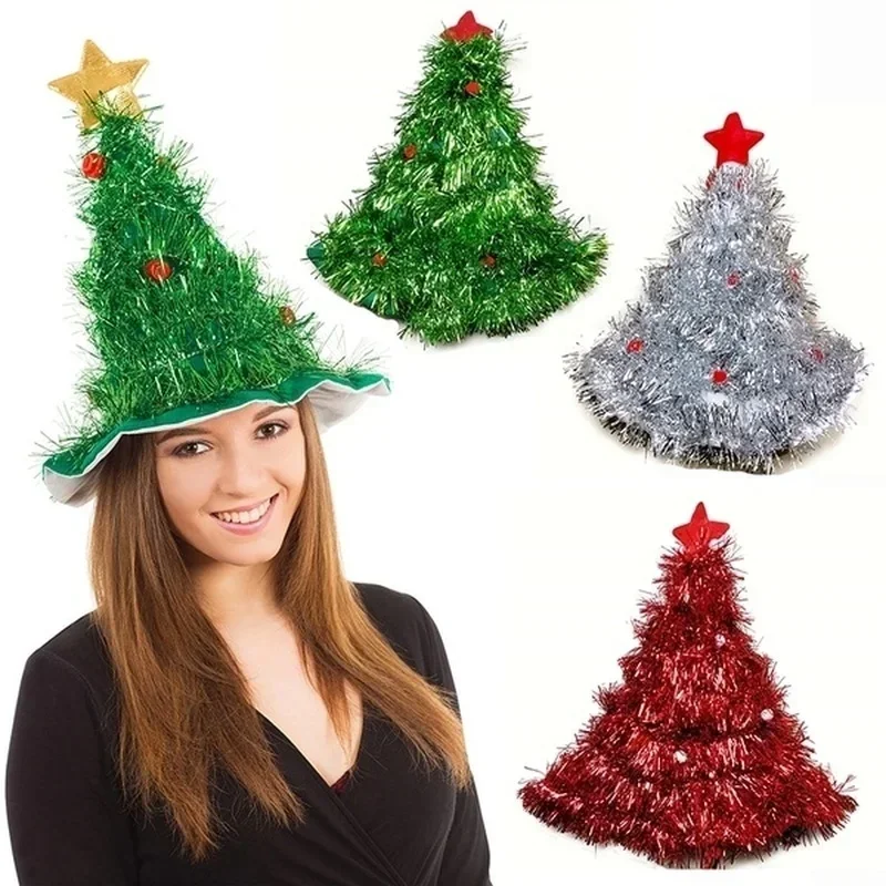 Tinsel Christmas Tree Hat Headband Father Christmas Xmas Party Santa Fancy Dress Costume Hat Holiday Decorations Headgear