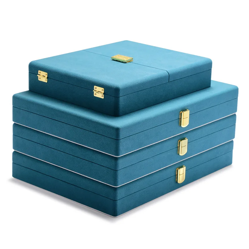 Microfiber Jewelry Storage Box Ring Necklace Bracelet Big Size Trinkets Set Organizer Boxes with Lock Jewelry Display Accessory