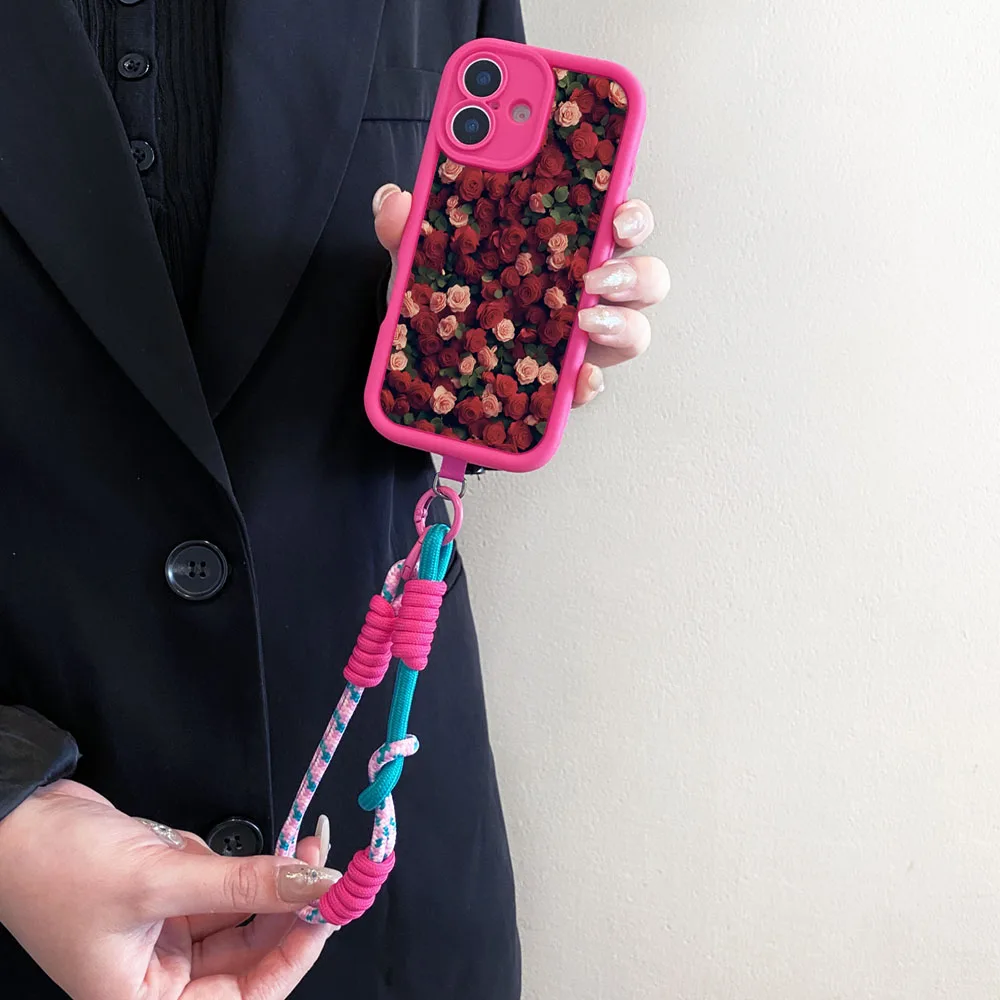 Rose Flower Crossbody Lanyard Phone Case with Strap - Soft TPU Cover