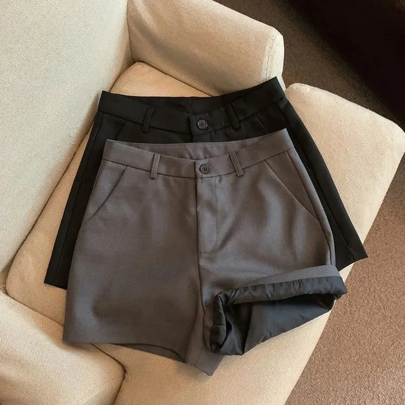 

Lucyever 2024 Summer Black Suit Shorts Woman Casual Loose High Waist Wide Leg Shorts Women Classic Gray Office Short Pants