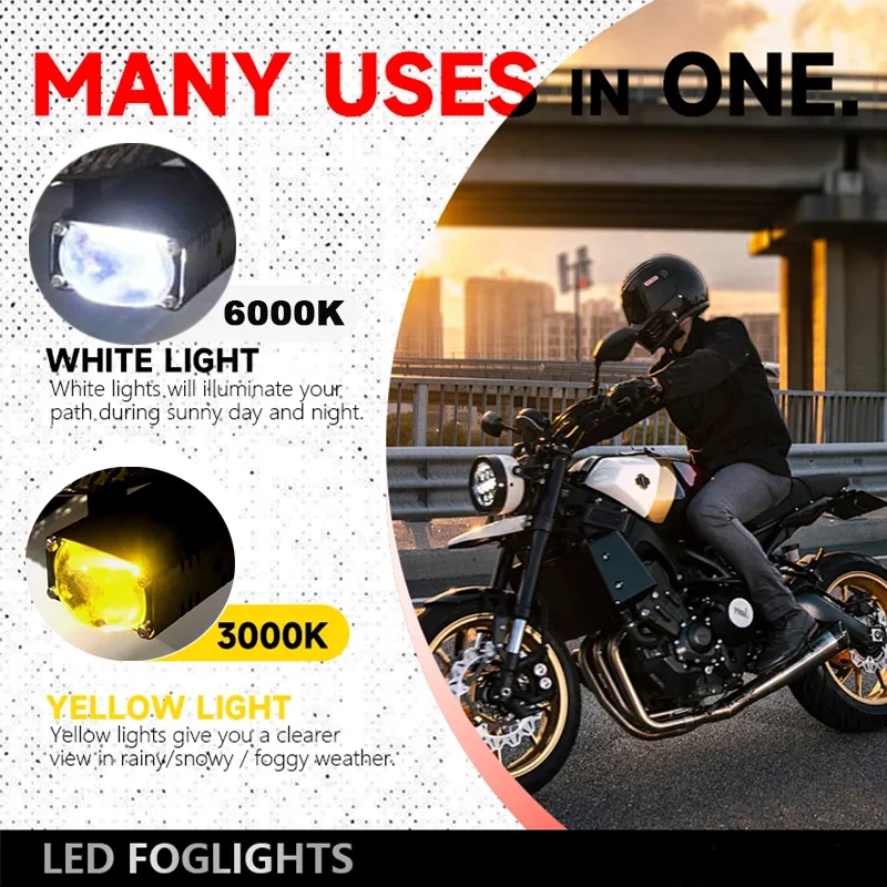 Windance 2-Pack 24W LED Fog Lights - White/Yellow High/Low Beam Spotlights For Motorcycle, ATV, Truck - View #6